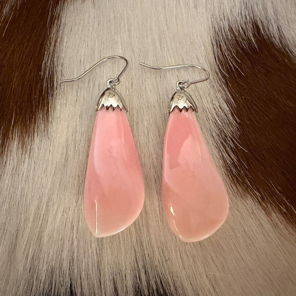 ❤️ Queen Pink Conch Minimalist Bohemian Sterling Silver Dangle Earrings 11.3G